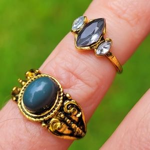 Clear Gemstone Gold Band 2 Piece Midi Ring Gold Set Sizes 2 & 5